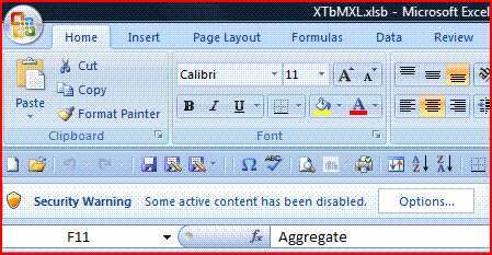 Security Warning. Some content has been disabled.  Options...